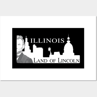 Illinois License Plate Inspired With Abe Lincoln In Chicago City Skyline Posters and Art